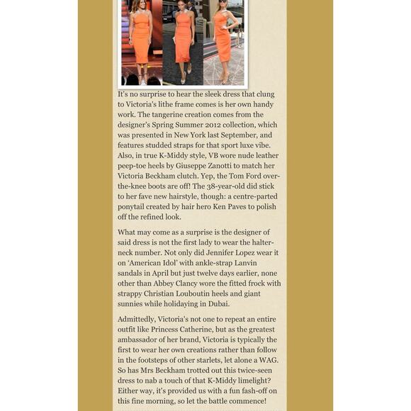 Victoria Beckham Iconic Orange Tangerine Cocktail Bodycon Dress Halter Pencil - Picture 10 of 16